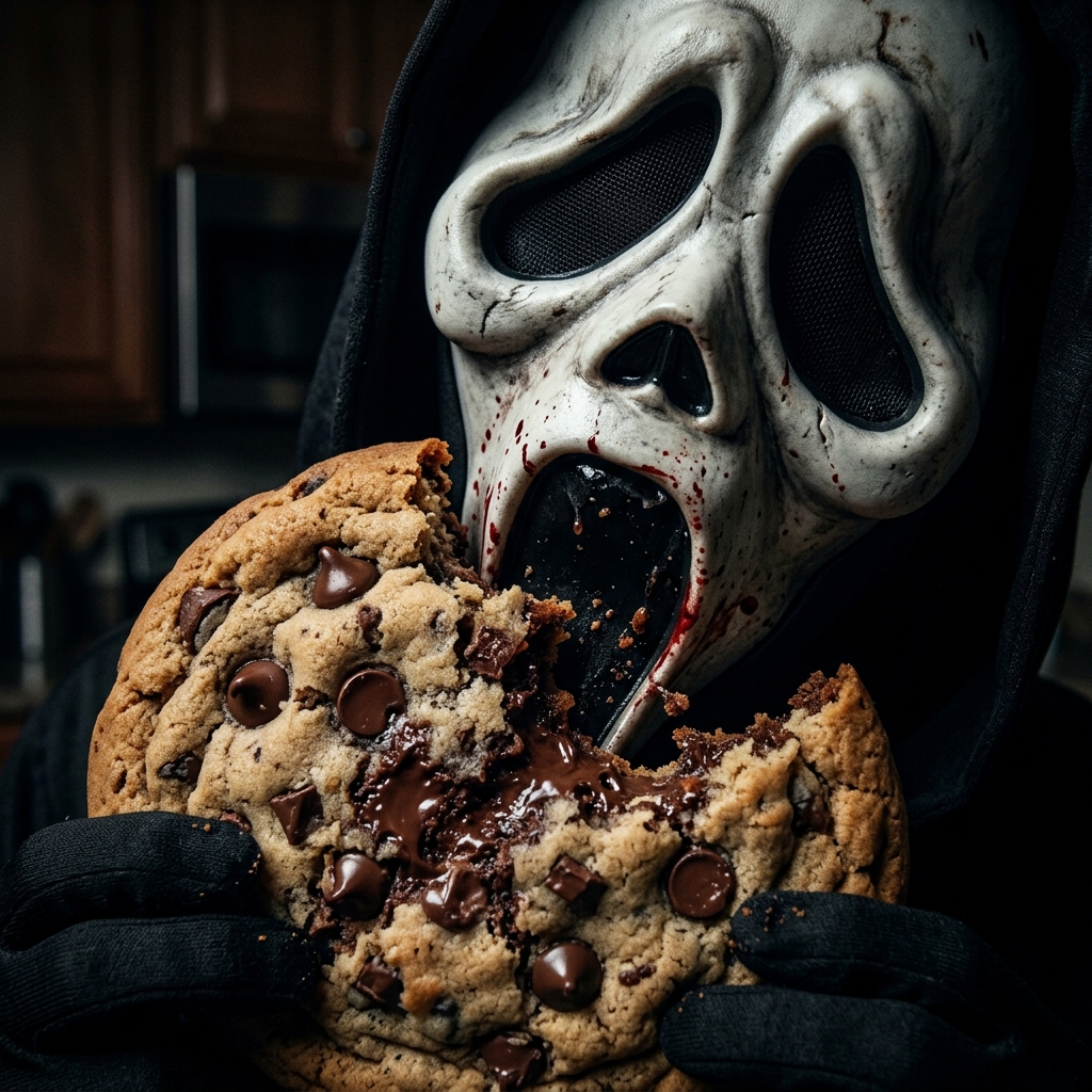 Ghostface eating a cookie
